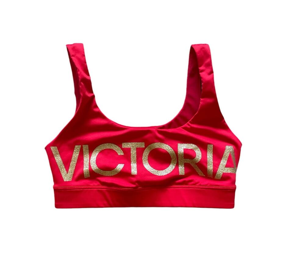 Victoria’s Secret Red Sports Bra with Gold Glitter Lettering XS/S lightly lined
